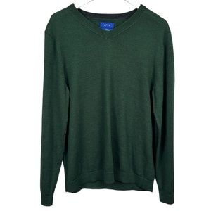 Apt 9. Merino Wool Blend Slim Fit Green V Neck Lightweight Sweater Size Large